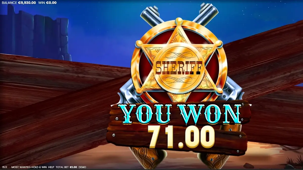 Most Wanted: Hold & Win slot machine interface featuring Western outlaw theme